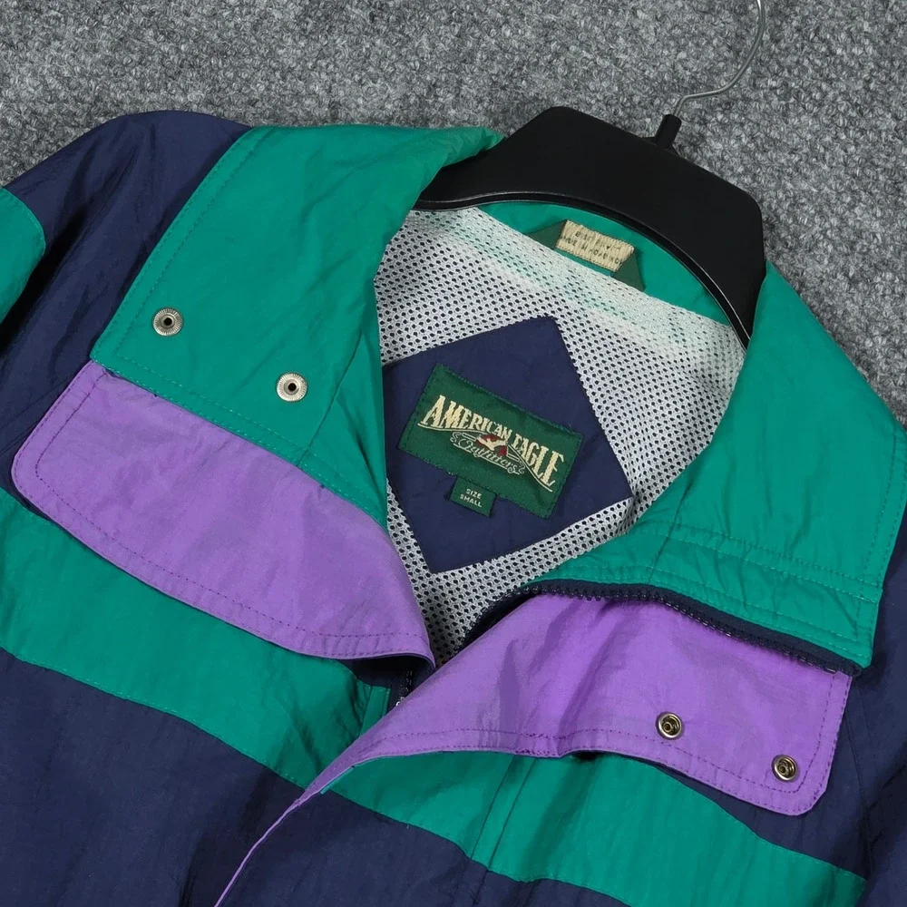 American Eagle Windbreaker Small Navy Green Purple Vintage 90s Colorblock Jacket